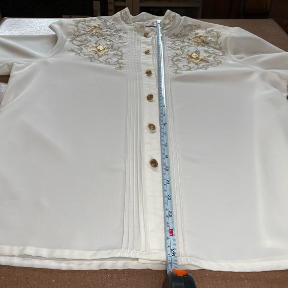 Vintage Victorian Cottagecore boho romantic Embroidered White Rosebud blouse 14 - Picture 10 of 11
